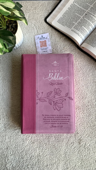 Biblia letra gigante cierre canto dorado rosa