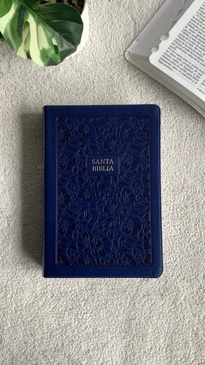 Biblia Holman letra grande 12 puntos Flores azul