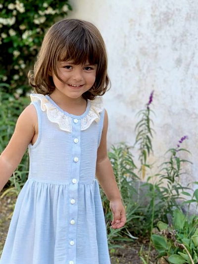 Vestido Celeste Lino