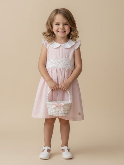 Vestido Plumeti Rosa puntillon 