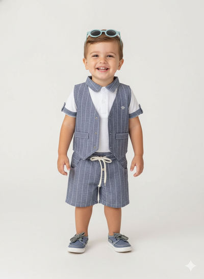 Bermuda Lino Rayas Azul