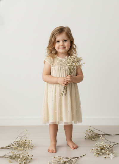 Vestido Perlas Beige