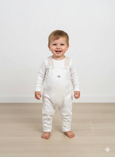 Jardinero Plush Lunares gris