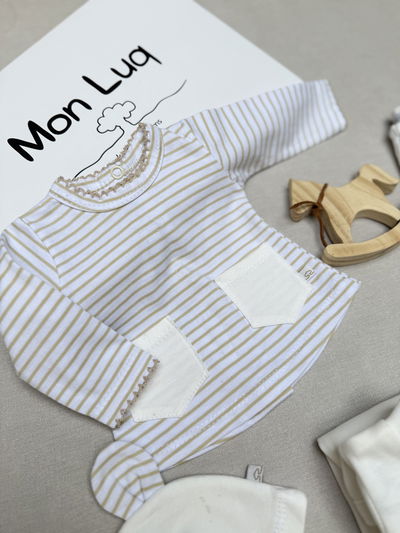 Ajuar Rayas Beige c/picot