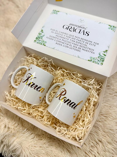 Caja Propuesta de Padrinos con Tazas en Vinilo