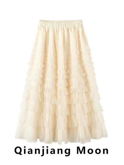 Pollera multicapas crema chic 