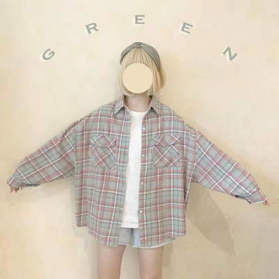 camisa cuadrille verde y rosa claro