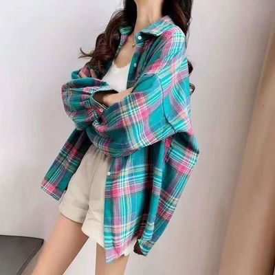 camisa cuadrille verde esmeralda y rosa