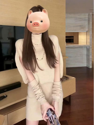 Conjunto de vestido con magas aparte
