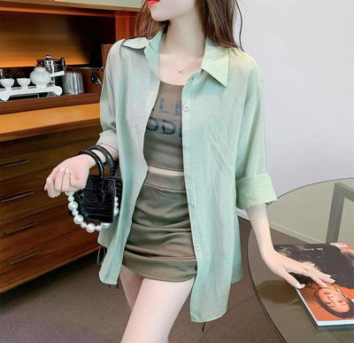 conjunto de tres verde pollera camisa verde agua