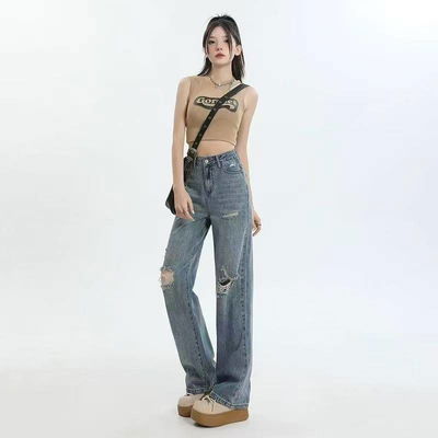 Jean ancho con agujeros talle XL