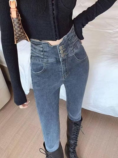 jean tiro alto chupin azul talle M