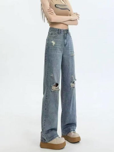 Jean ancho con agujeros talle L