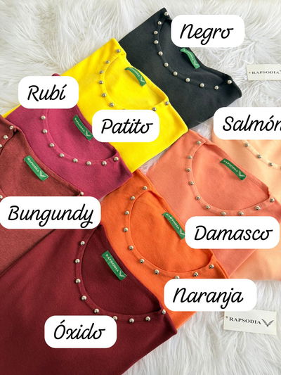 SWeaters Rapsodia hilo de algodon con tachas en cuello
