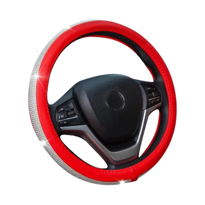 Cubre Volante Stras Plateado & Rojo 38cm