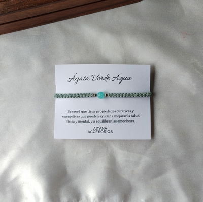 Pulsera Esferas Ágata Verde Agua 