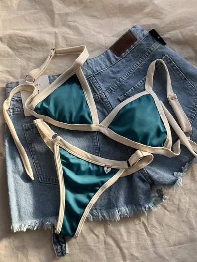 Bikini Rufina Petroleo y Blanco TRICOT