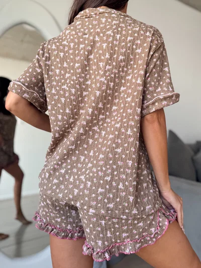 Pijama Camisero Chocolate Volados