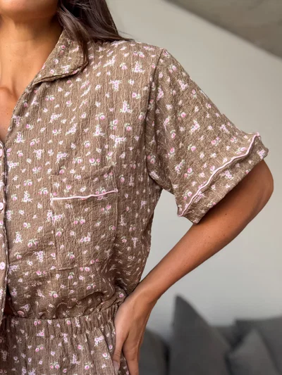 Pijama Camisero Chocolate Volados