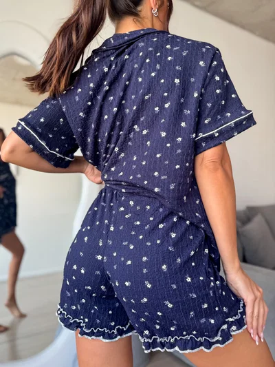 Pijama Camisero Azul Volados