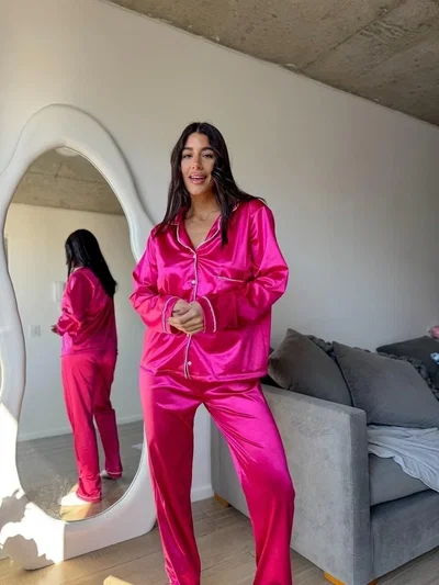 Pijama Camisero Saten Fucsia
