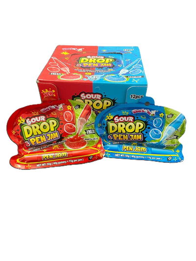 Sour drop gomita + caramelo liquido en lapicera x12u