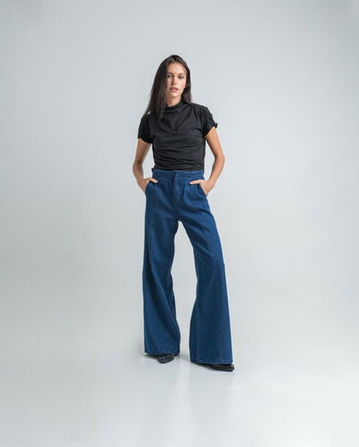 Pantalón Jean Wide Leg Kellly Azul Rigido