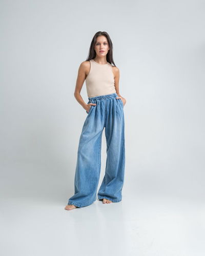 Pantalón Jean Wide Leg Muzat Azul Rigido