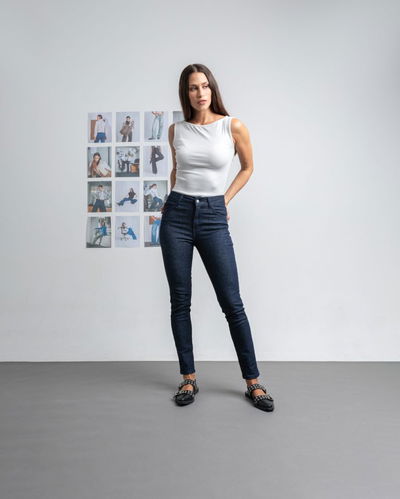Pantalón Jean Chupin Rose 3 Azul Raw Elastizado 