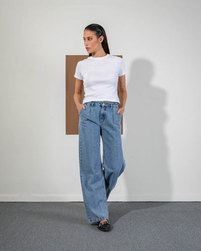 Pantalón Jean Recto Selena Azul Rigido