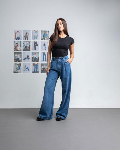 Pantalón Jean Palazzo Paulina Azul Rigido 