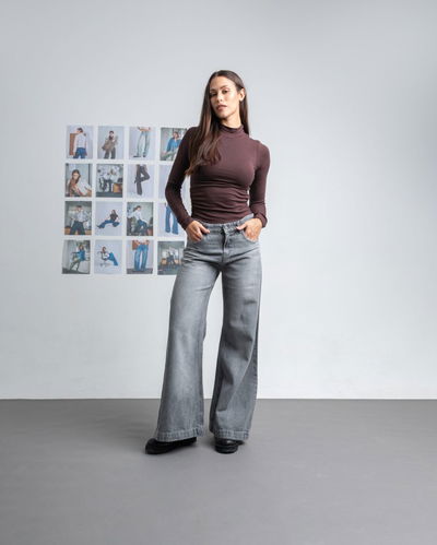 Pantalón Jean Palazzo Analis Gris Rigido