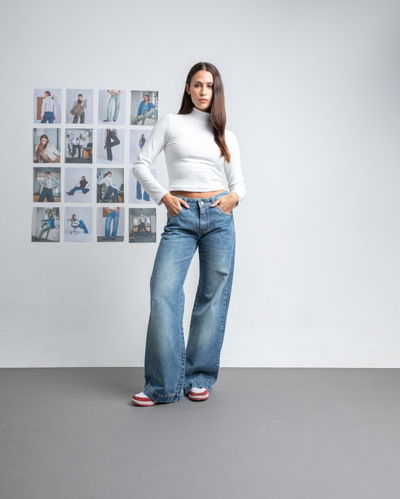 Pantalón Jean Wide Leg Lisa Azul Nevado Rigido 