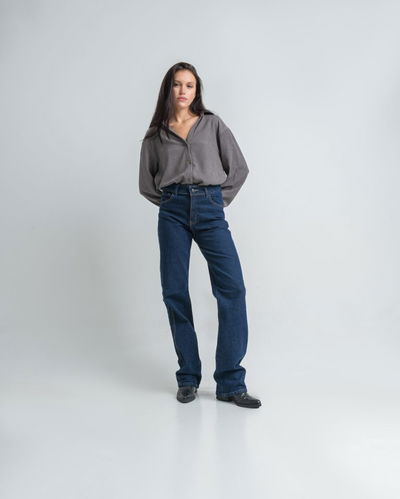 Pantalón Jean Recto Raw Fabiana Azul Elastizado 