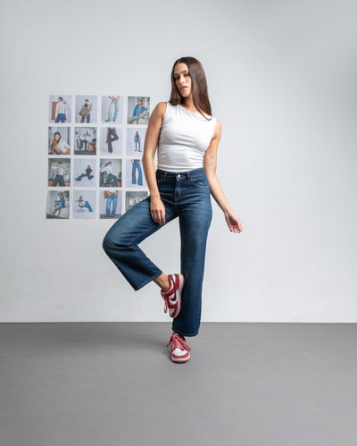 Pantalón Jean Recto Natalia Azul Rigido
