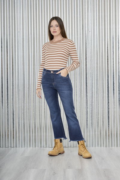 ART. 393 | CROP SEMI OXFORD AZUL BOTA DEFLECADO ELASTIZADO