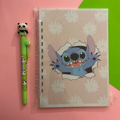 Cuaderno A5 Tapas Flexibles 50 hojas lisas - Stitch Rosa