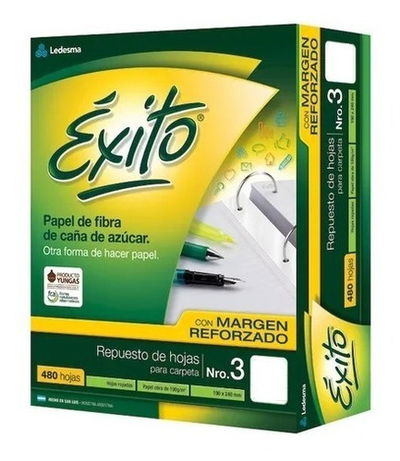 Repuesto Exito N°3 X 480 hojas Rayadas con margen reforzado