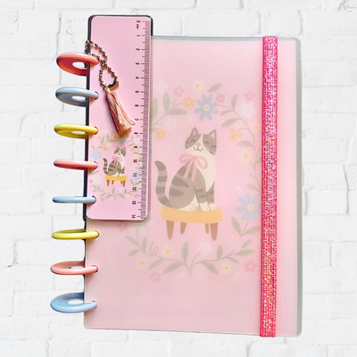 Cuaderno A5 Gatito flores rosa 