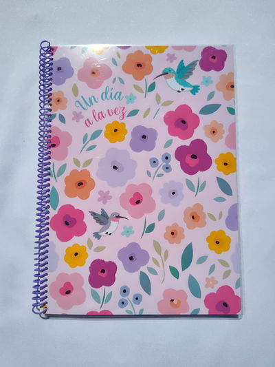 Cuaderno A4 espiralado rayado - Flores colibrí 
