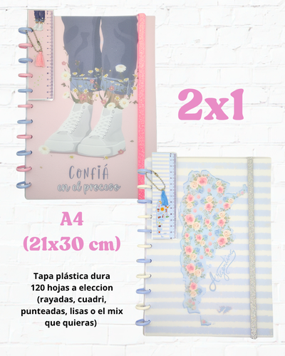 Combo 2x1 Cuadernos A4 - Argentina Zapas flores 