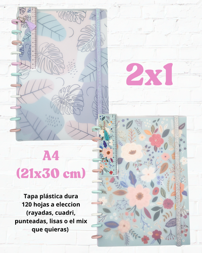 Combo 2x1 Cuadernos A4 - Hojitas y flores aqua