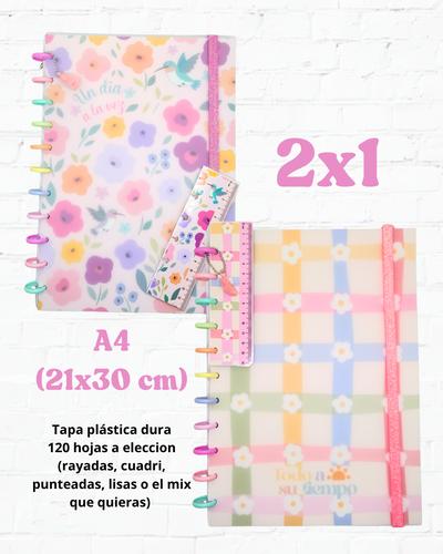 Combo 2x1 Cuadernos A4 - Flores coloridas
