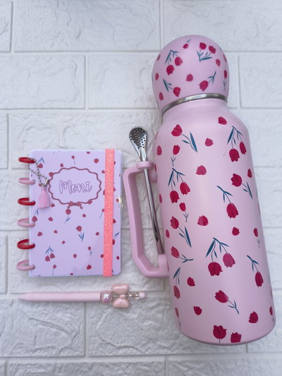 Combo Regalo Termo Bolita Rosa Rojo 