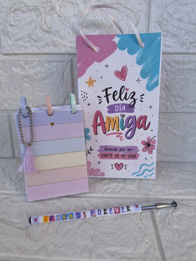 Mini anotador + lapicera + bolsa regalo Día del amigo -mod 7