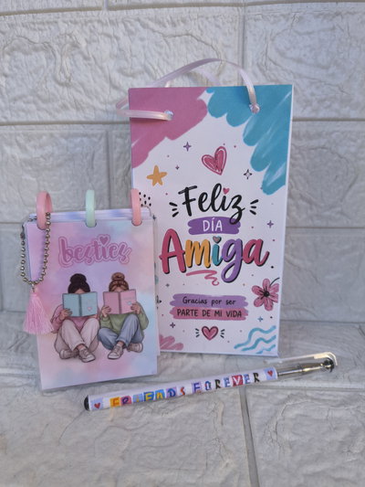 Mini anotador + lapicera + bolsa regalo Día del amigo -mod 1