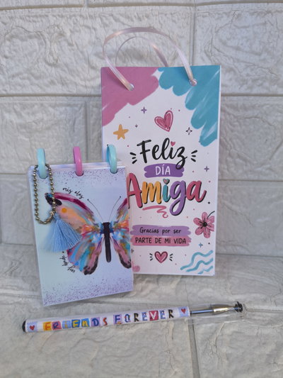 Mini anotador + lapicera + bolsa regalo Día del amigo -mod 9