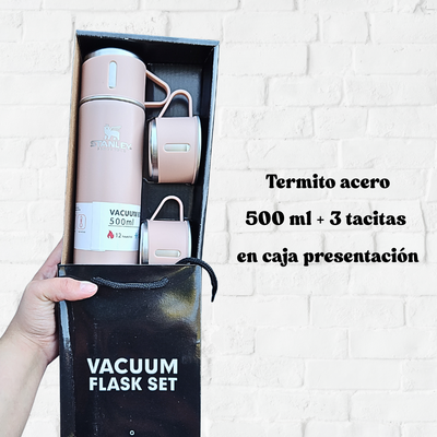 Termito acero 0,5 litros + 3 tacitas -Rosa