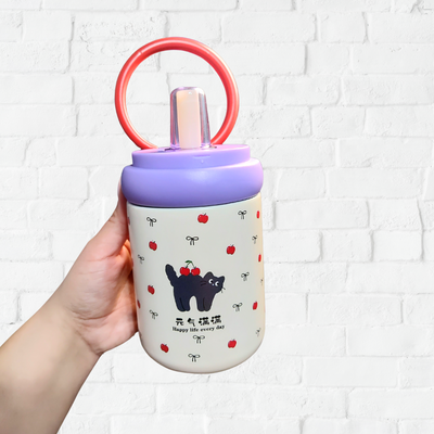 Vaso térmico antiderrame- Gatito lila rojo 