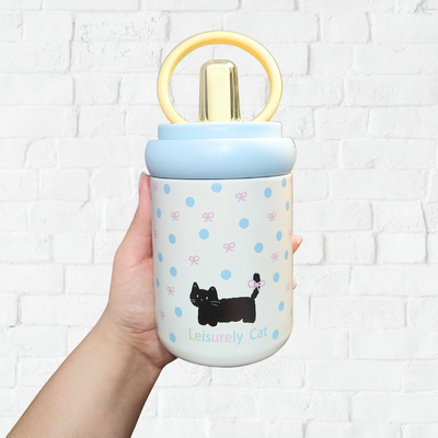 Vaso térmico antiderrame- Gatito celeste rosa 